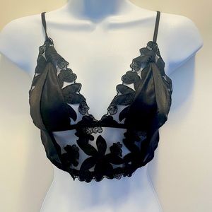 Victoria secret black satin bralette floral detail